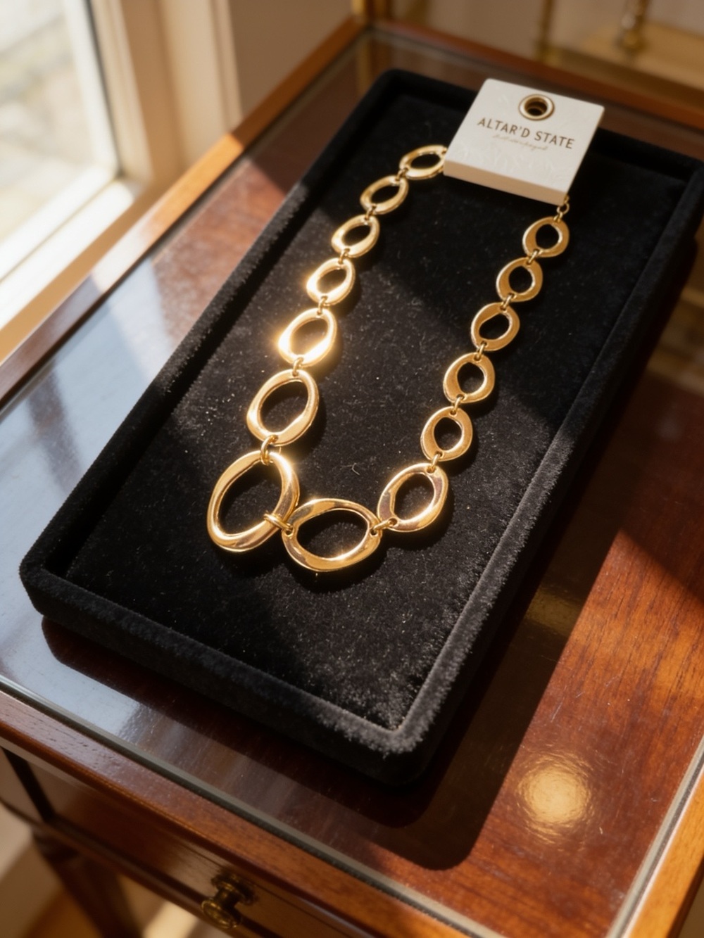 Altar'd State Shiny Gold Oval Link Statement Necklace